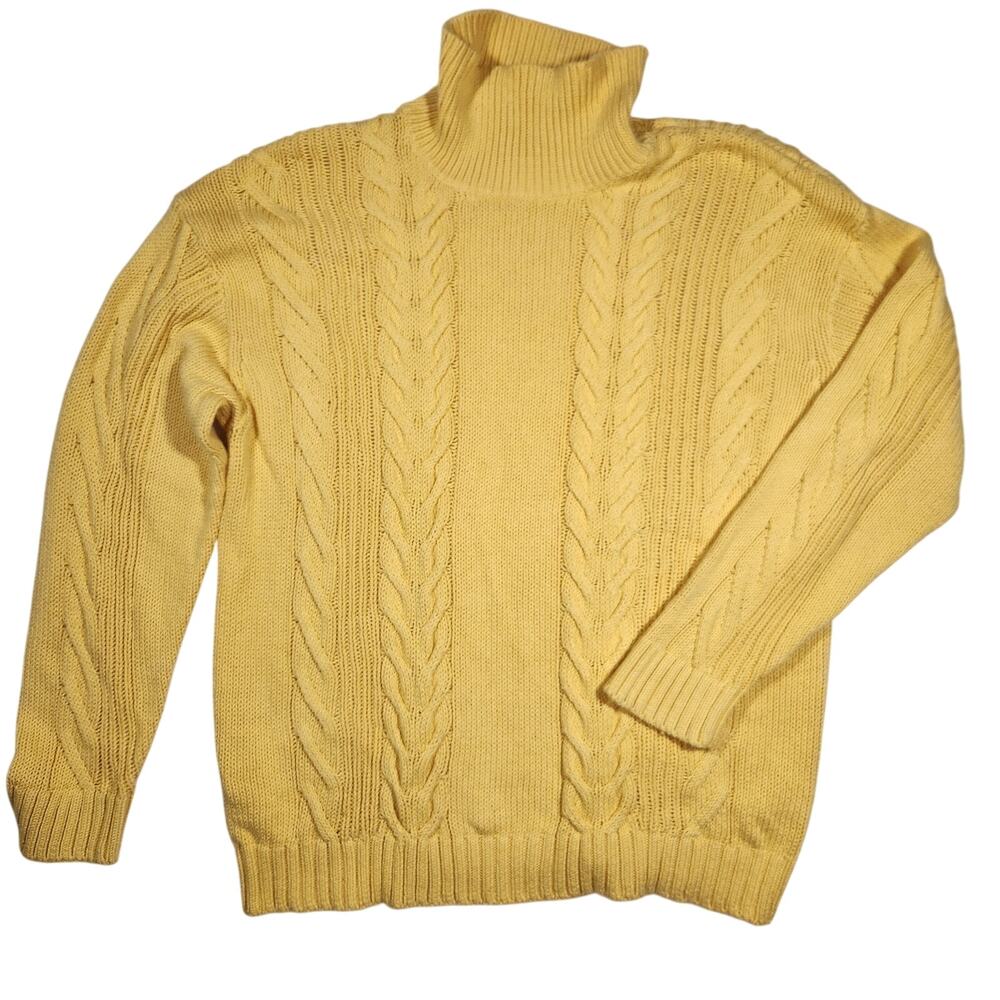 Banana Republic Organic Cotton Cable Knit Mock‎ Neck Sweater Women L Yellow Cozy